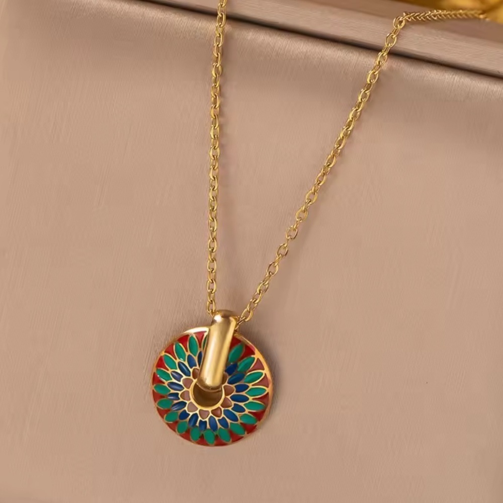 Colorful Geometric Enamel  & Necklace– Gold Plated Stainless Steel